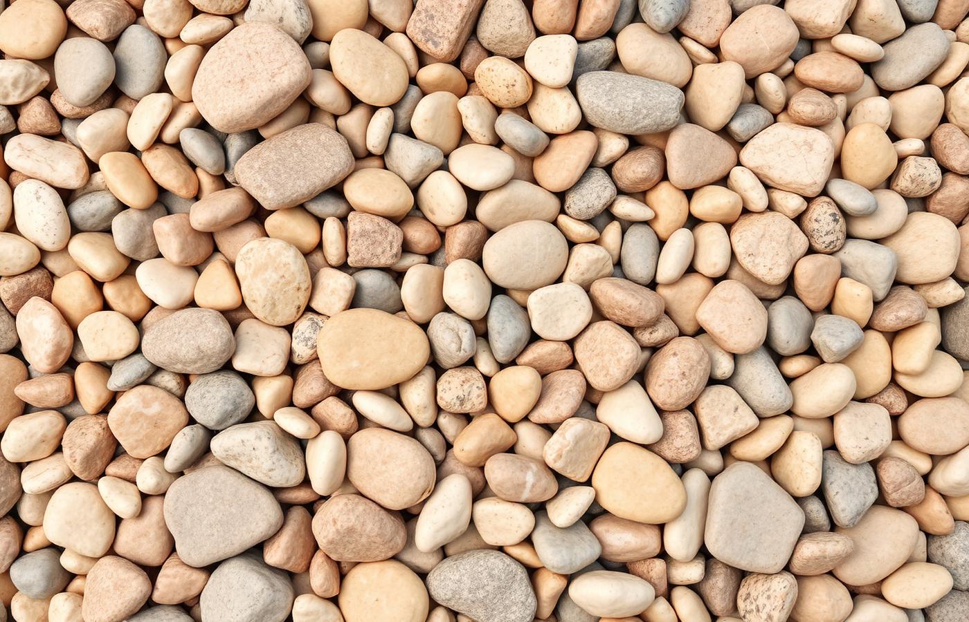Natural river pebbles in mixed beige and grey tones